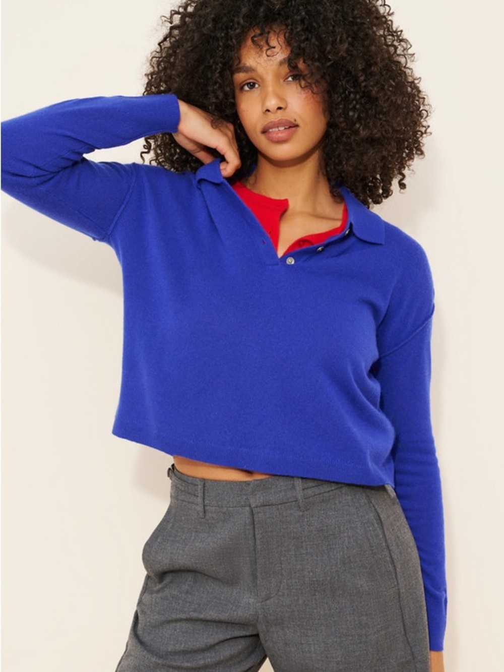 Anthropologie Pilcro Jensen 100% Cashmere Crop Polo Sweater in Sapphire Size S